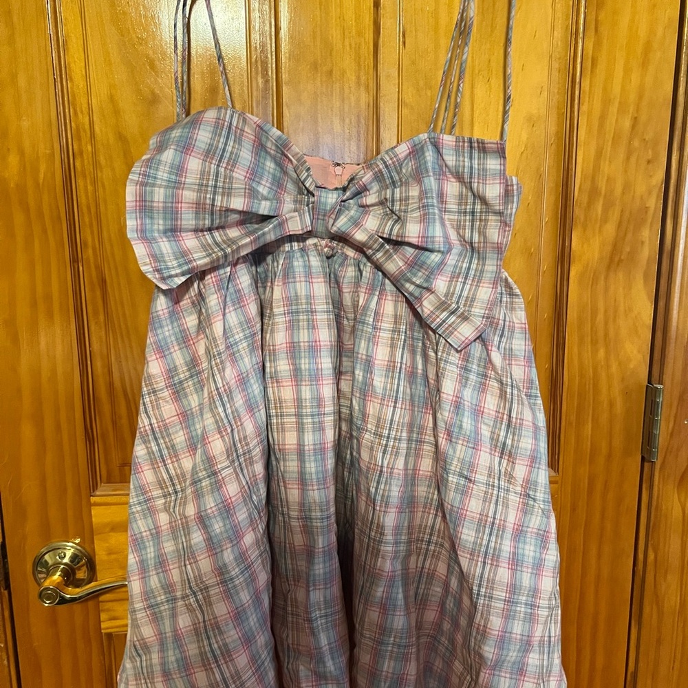 Plaid Mini Dress with Bow Detail
